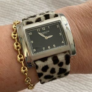 Kenneth Cole NY square face watch with genuine leather pony hair strap